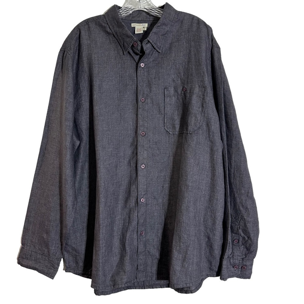 Carbon2Cobalt Grey 100% Linen Longsleeve Button-up Shirt - Picture 2 of 8